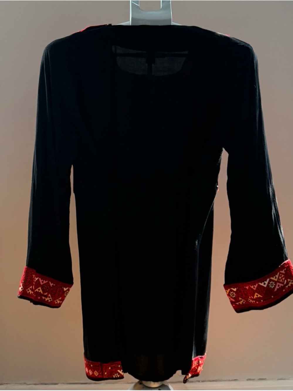 Vintage Long Blouse with Red Embroidered Panel - Picture 7 of 11